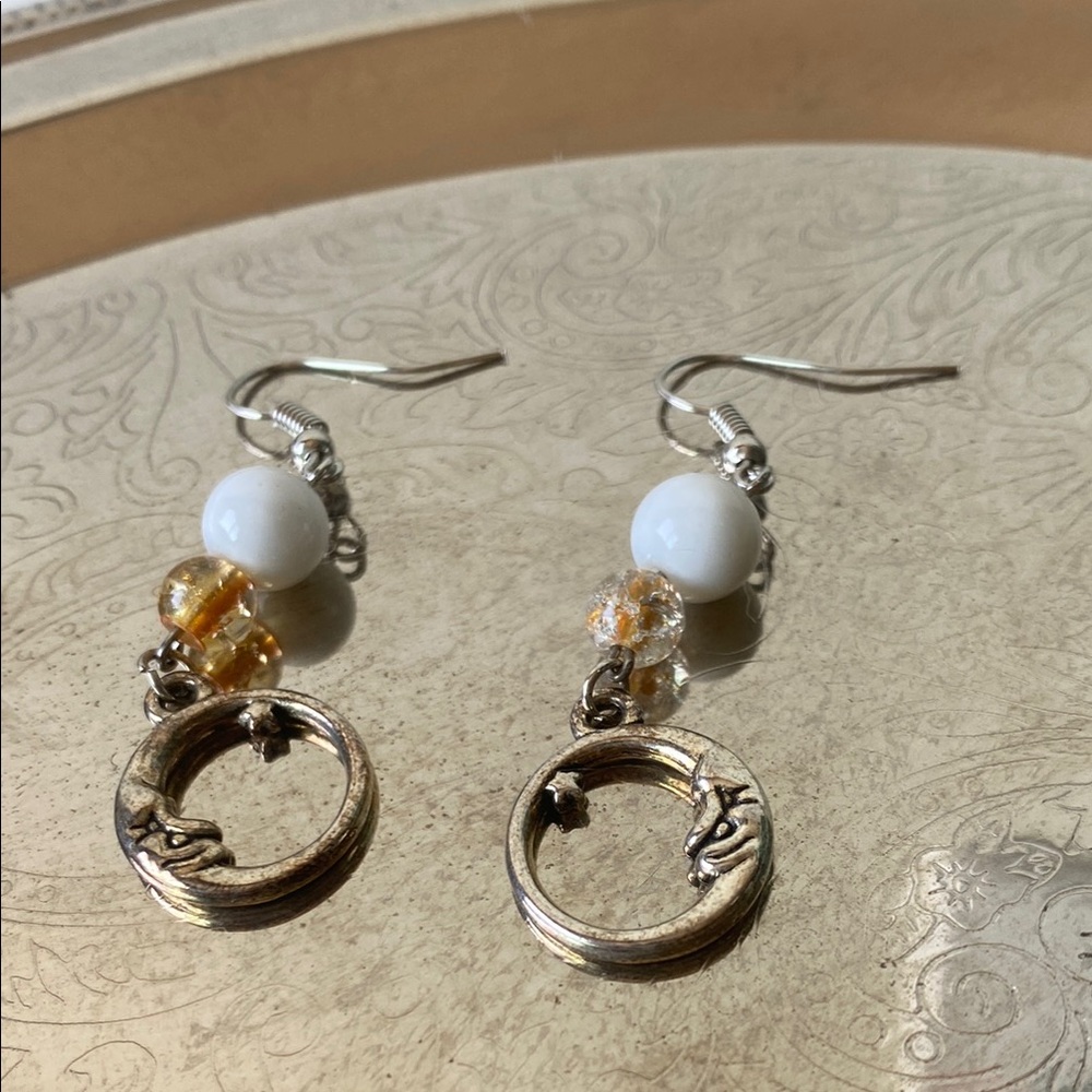Elegant Gold and White Dangle Earrings
